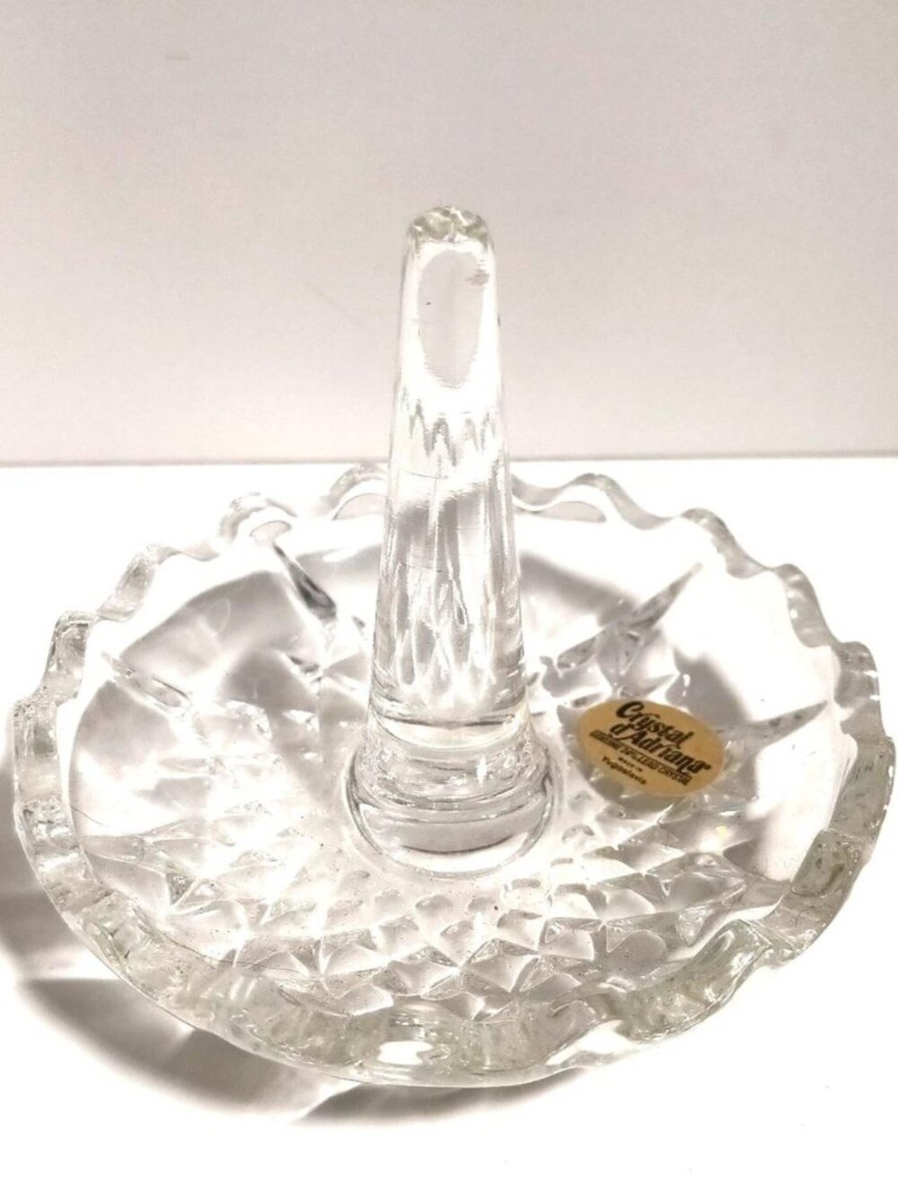 Vintage Crystal D Adrianal Ring Holder Dish Cut Glass Scalloped Starburst